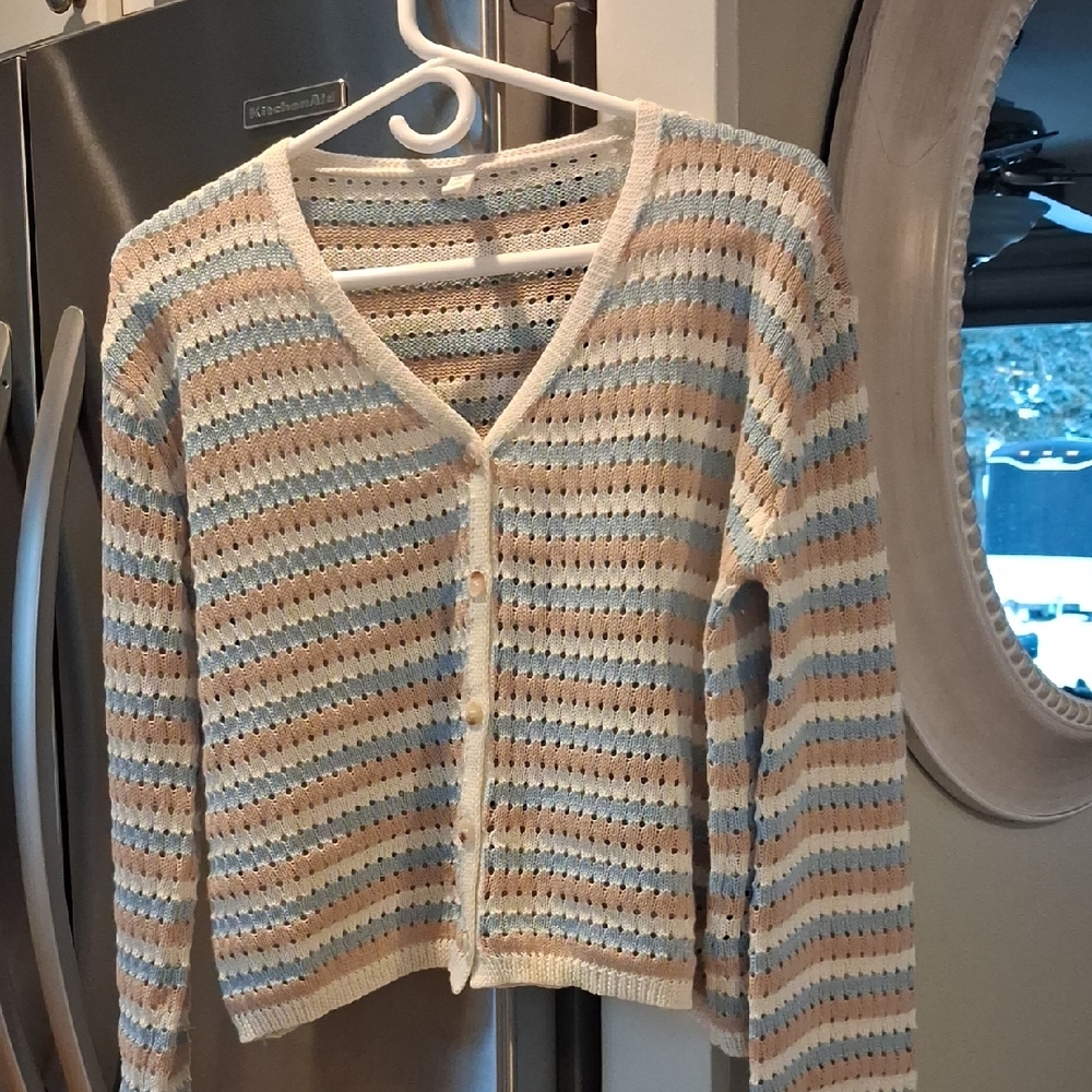 Wishlist Cream and Blue Striped Cardigan